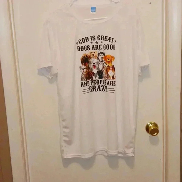 NWOT Handmade "Dogs Are Good" White Short Sleeve Unisex Tee - Size XL - Picture 1 of 6